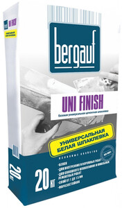 Bergauf uni finish 20 кг, шпатлевка цементная универсальная белая