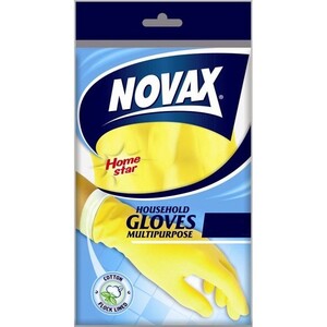 Перчатки хозяйственные Novax латексные с хлопком желтые S
