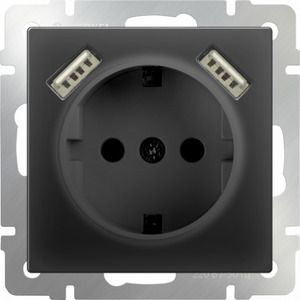 Механизм розетки Werkel WL08-SKGS-USBx2-IP20 одноместный с USBх2 с заземлением и защитными шторкам черный